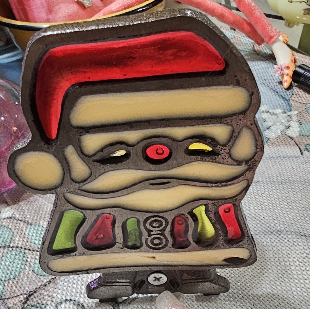 Vintage Santa Stained Glass Votive Holder
